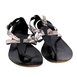 A.Gianetti ITALY GRAY BLACK GENUINE LEATHER STRAPPY FLAT SANDALS SHOES Size 9.5